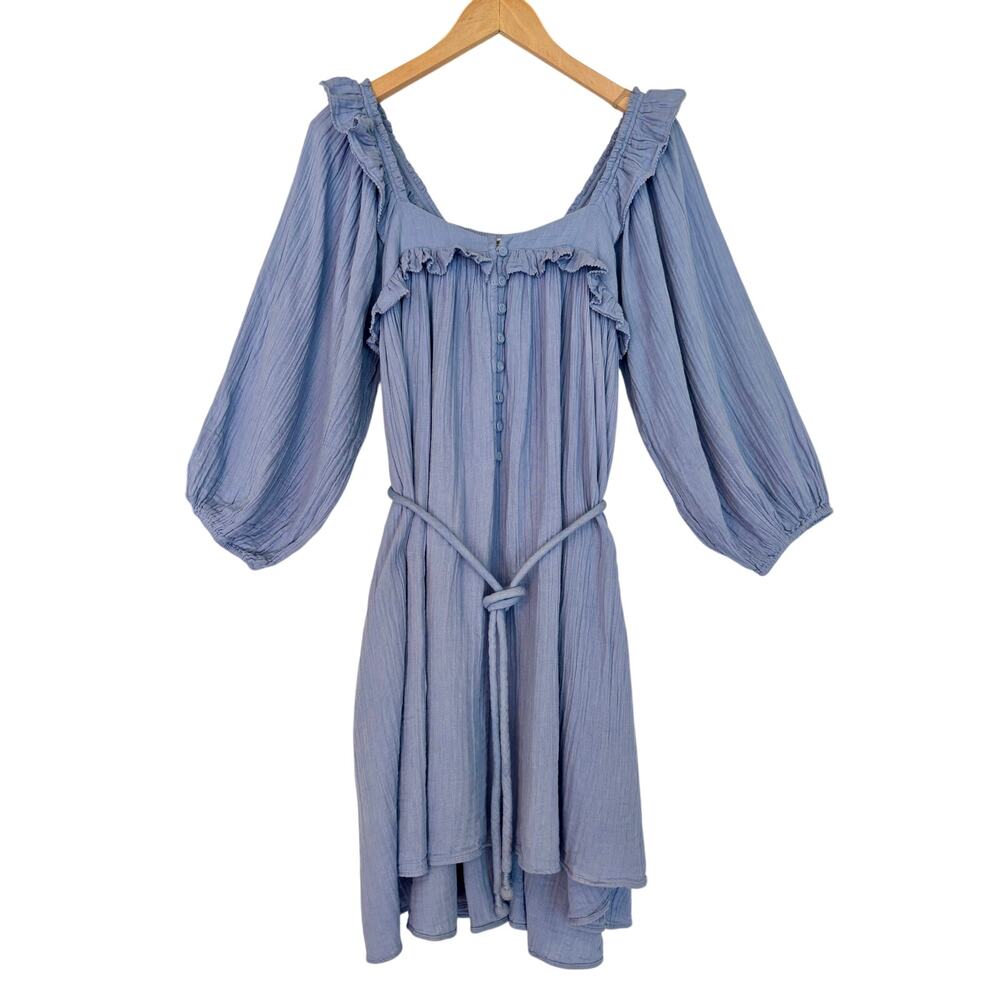 Apiece Apart Baby Blue Cotton Gauze Ruffle Dress Boho Coastal- Size XS/S, $445